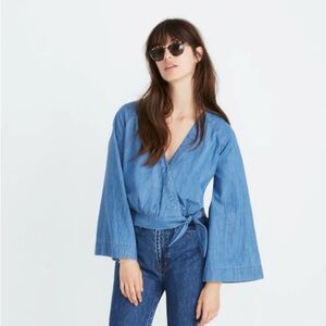 Madewell denim bell sleeve wrap top M or 8